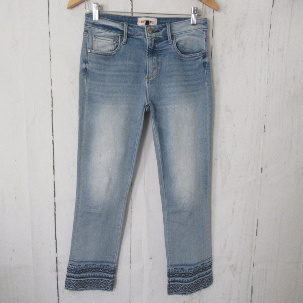 Driftwood Jeans 26 Colette Embroidered Hem Boho Festival Western Cropped